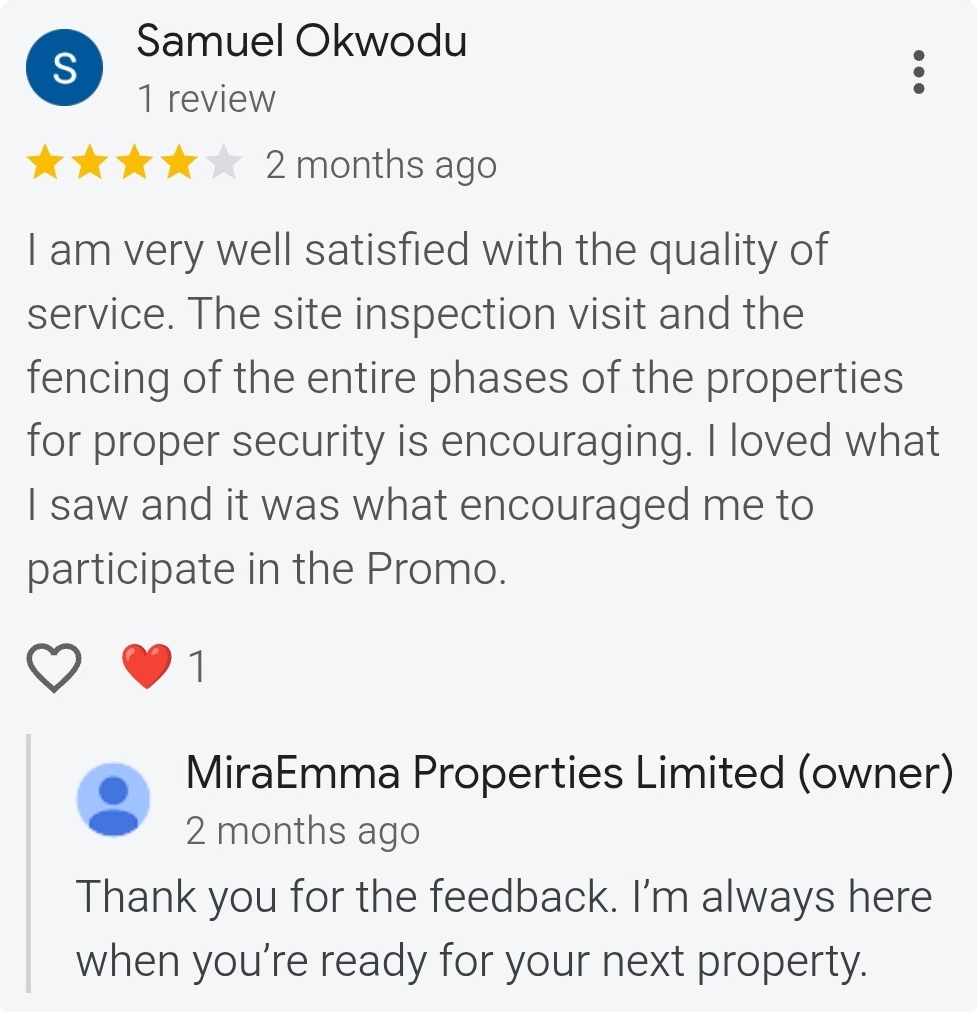 testimonials for miraemmaproperties nigeria