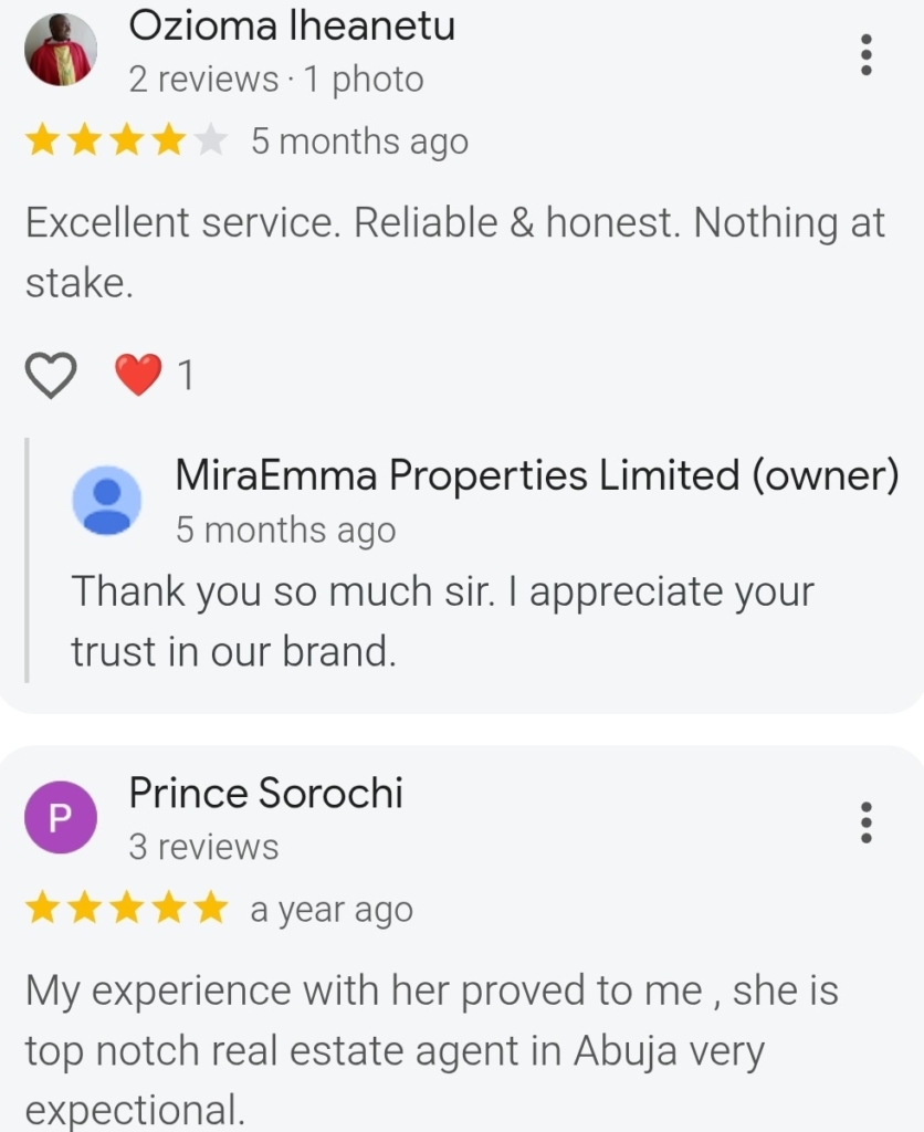 testimonials for miraemmaproperties nigeria